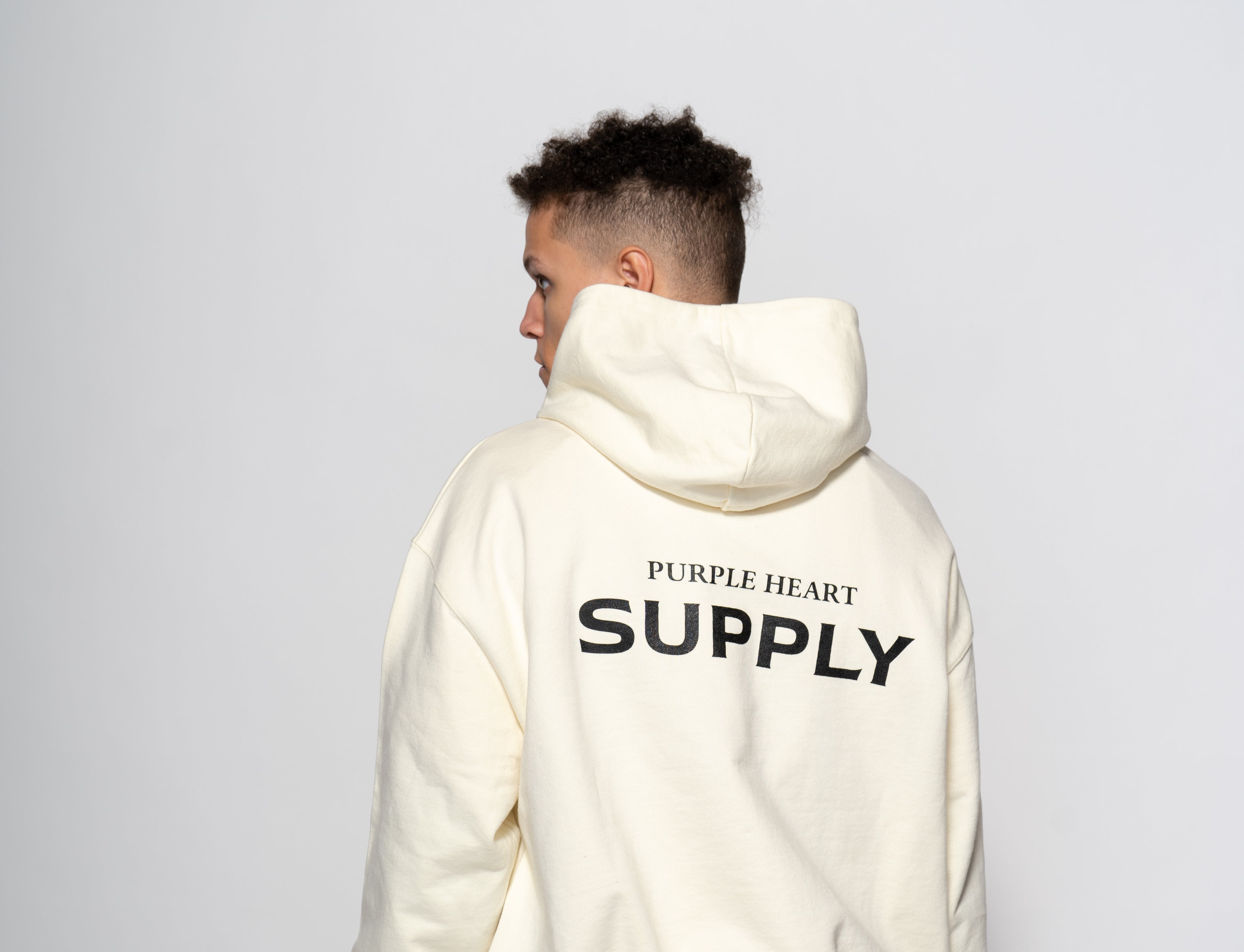 PHS Essentials Hoodie Cream Purple Heart Supply